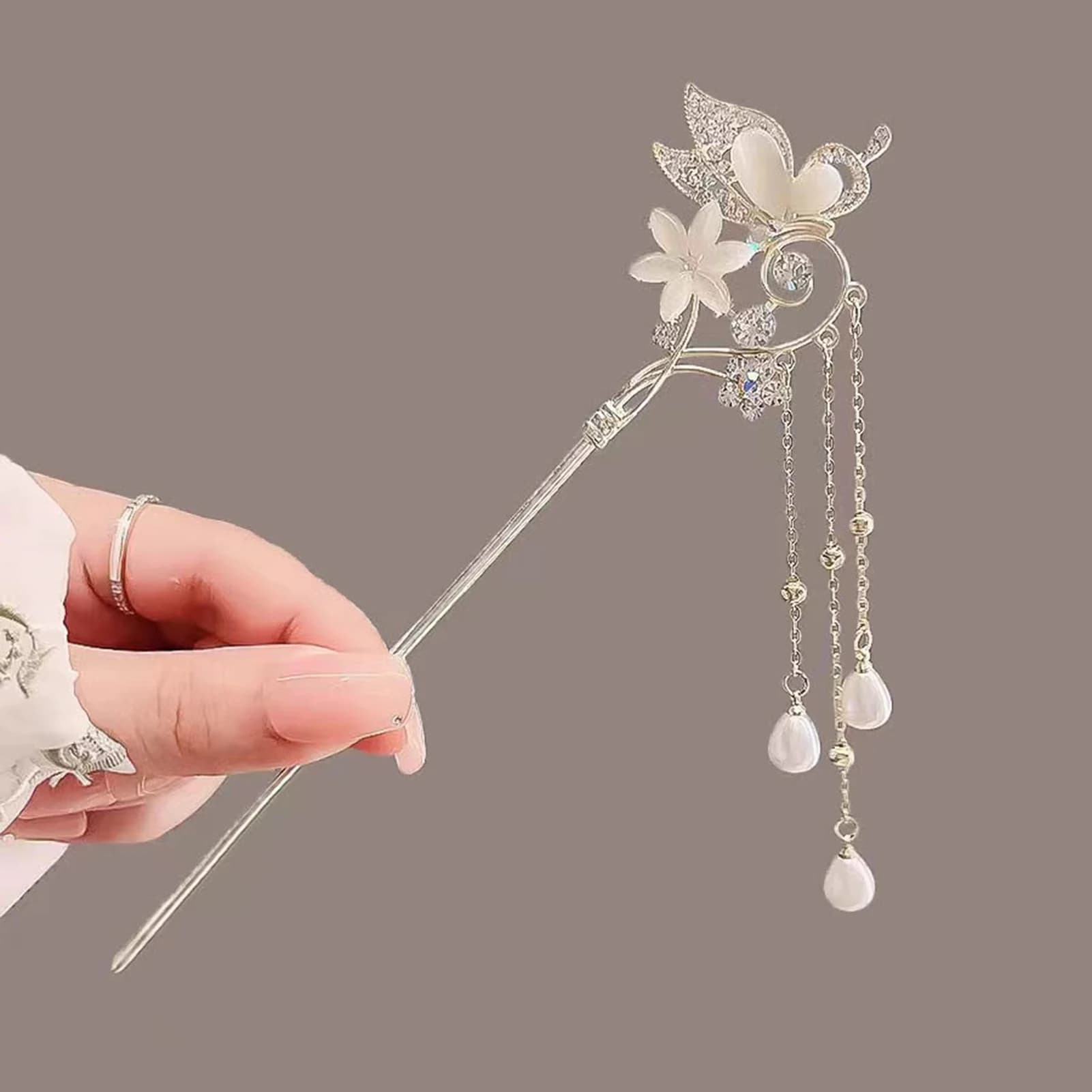 Fermaglio per capelli da donna in lega con fiore e occhi di gatto, accessorio per acconciature, gioiello per chignon in stile Han antico