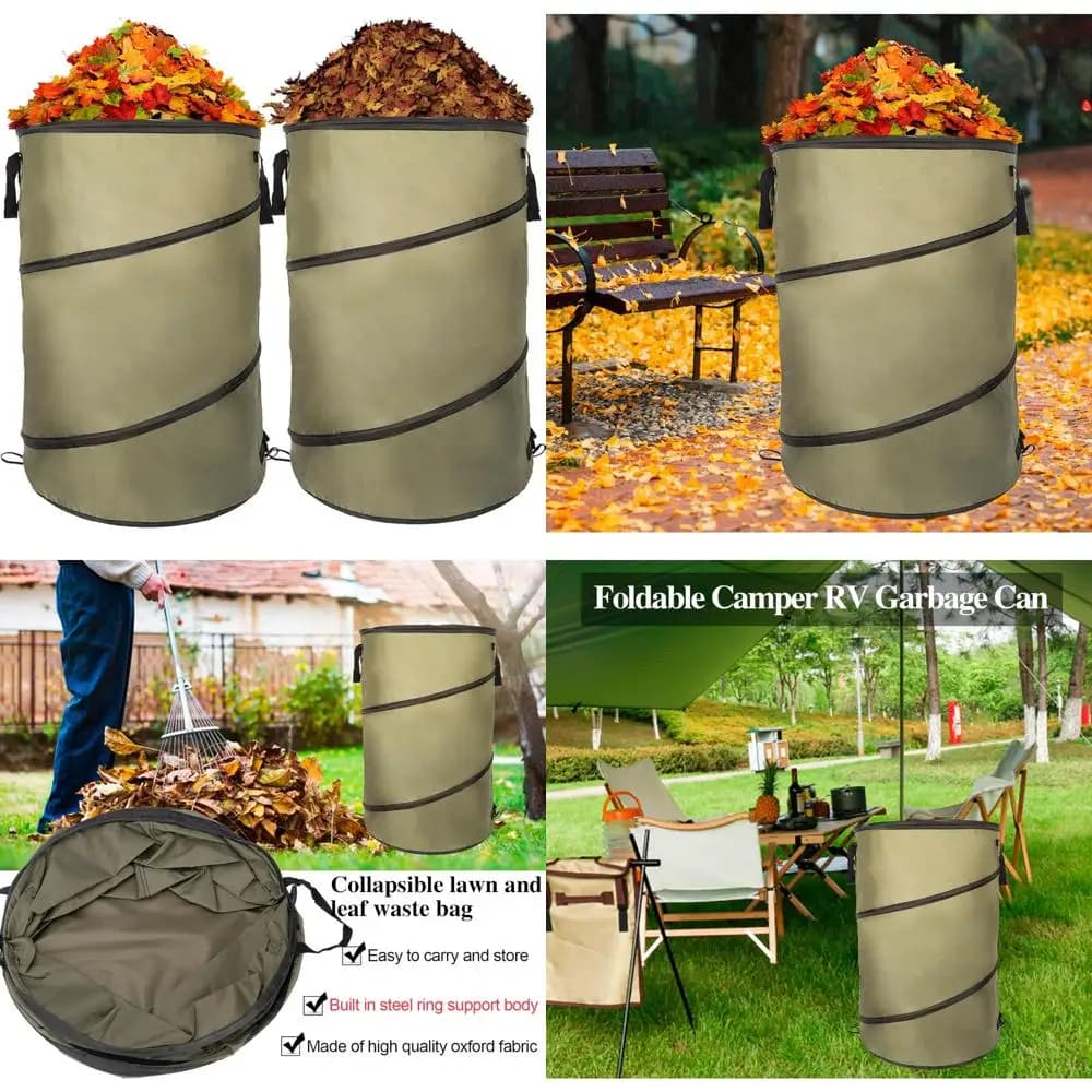 sacchetto pieghevole per prato e foglie bidone della spazzatura pop-up/cestino per riciclo sacchetto per rifiuti per foglie contenitore per foglie esterno, sacco da giardino pieghevole da 30 galloni per