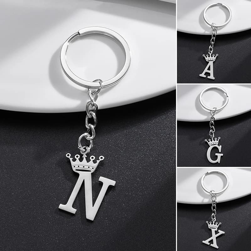 NUOVO Portachiavi con Iniziali Corona 26 Lettere per Donne, Ciondolo Alfabeto in Acciaio Inossidabile, Portachiavi per Ragazze, Borsa, Portafoglio, Gioielli