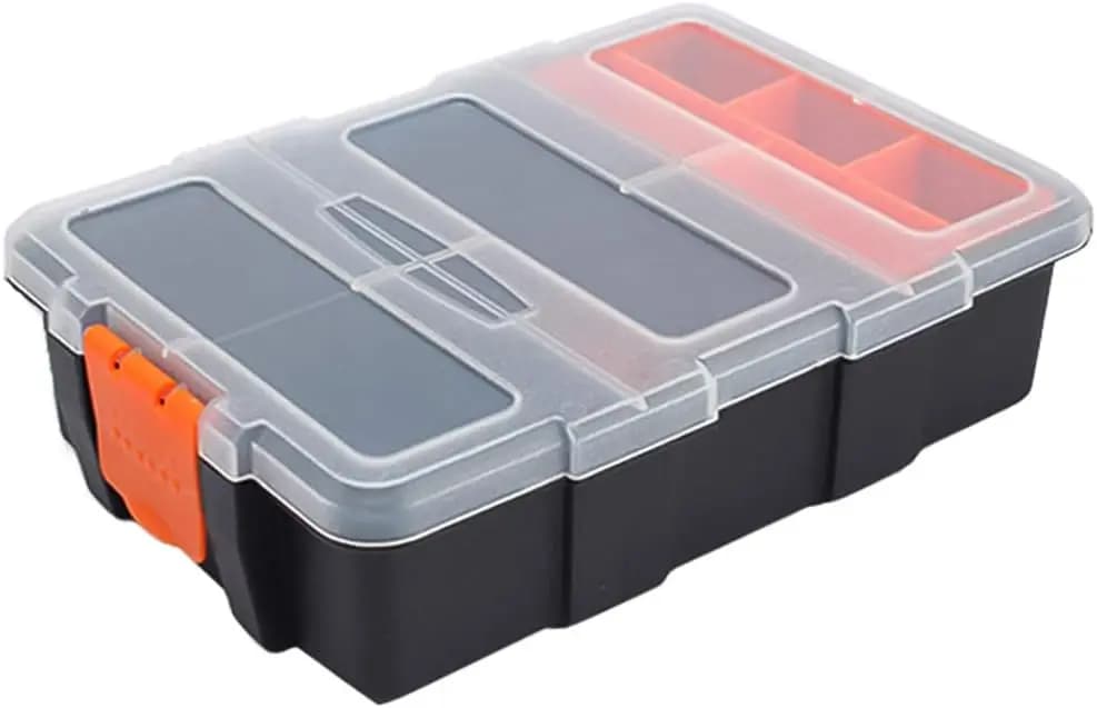 Contenitore per Piccoli Oggetti, Cassetta degli Attrezzi in Plastica con Divisori Rimovibili, Organizzatore a 10 Scomparti per Viti, Chiodi, Dadi e Bulloni