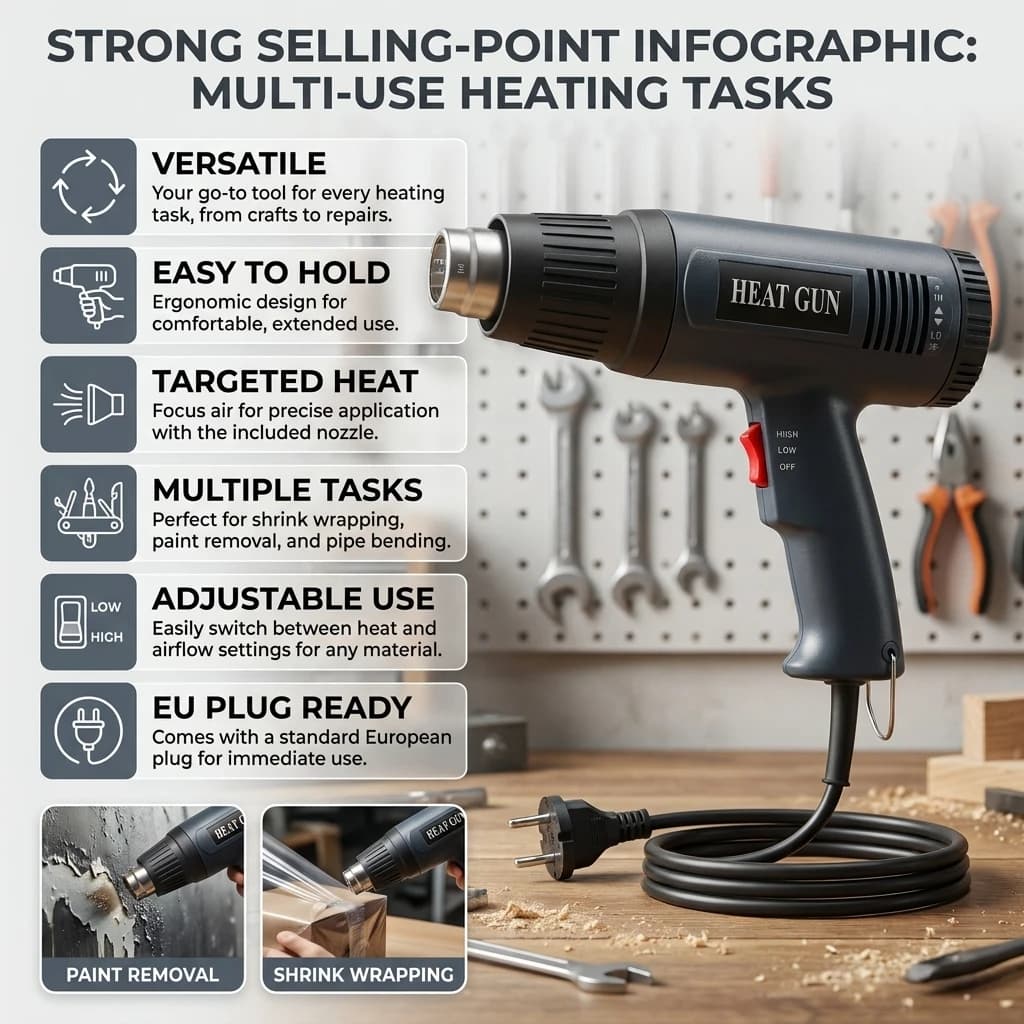 Adjustable temperature high-end electric heating gun 220V hot air gun 2000W adjustable temperature advanced electric hot air gun