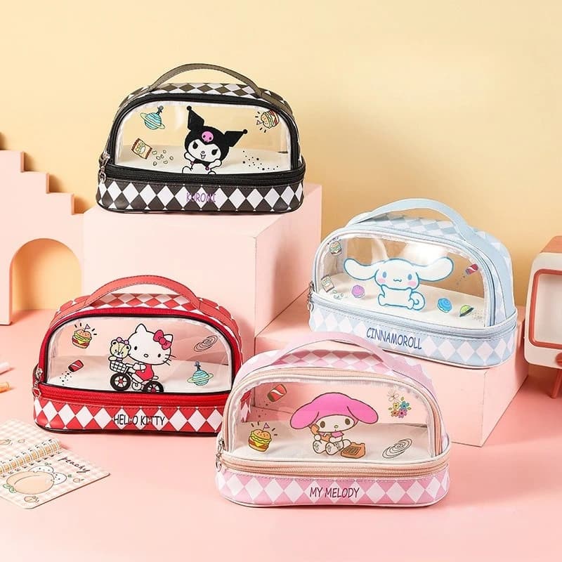Astuccio a doppio strato Sanrio Kawaii Hello Kitty giapponese, astuccio per matite con personaggi dei cartoni animati Kuromi, Cinnamoroll, Melody, regalo per bambini