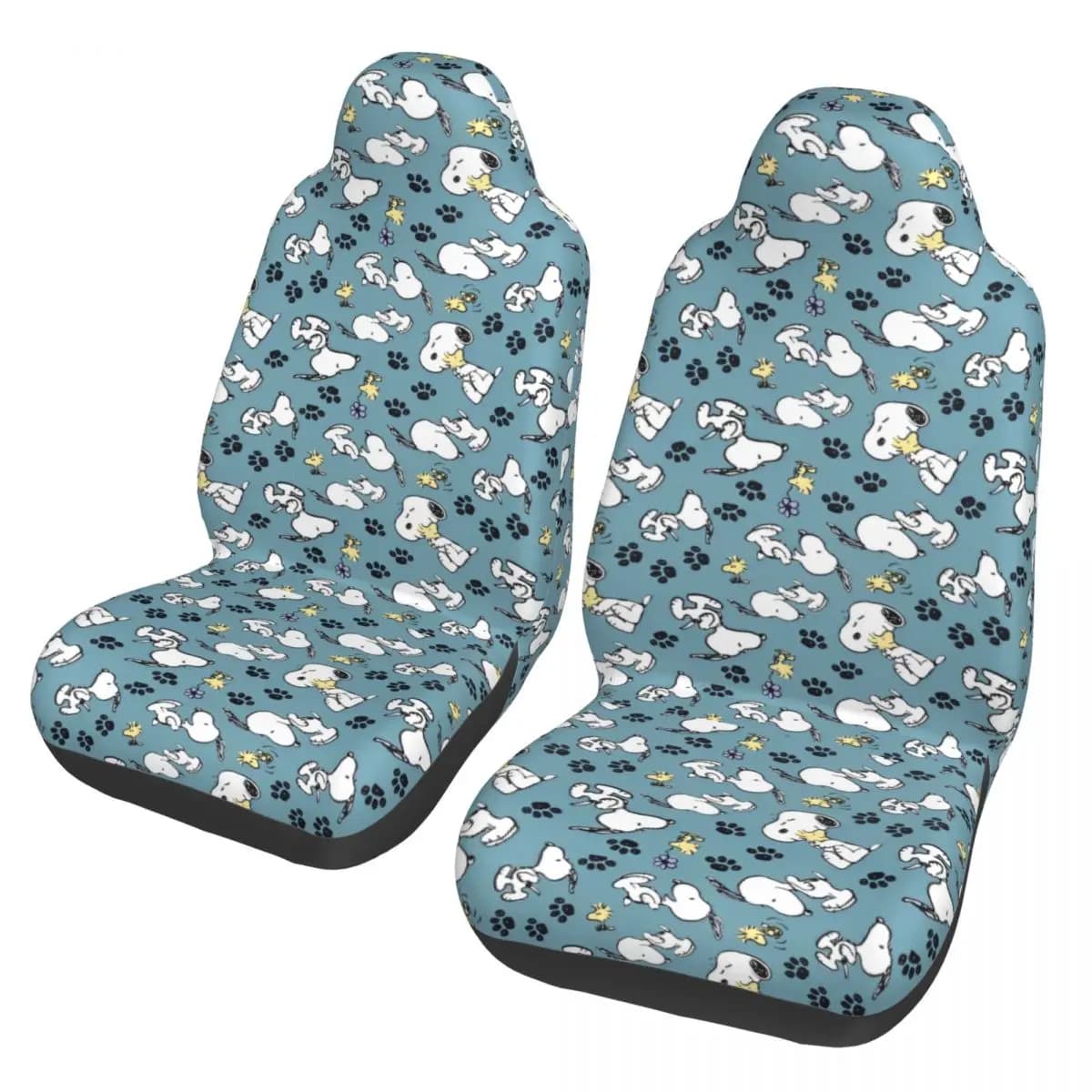 Coprisedili per Auto con Motivo Snoopy, Accessori per Sedili Anteriori, Set di 2 Coperture Flessibili per Auto, Camion, Furgoni e SUV