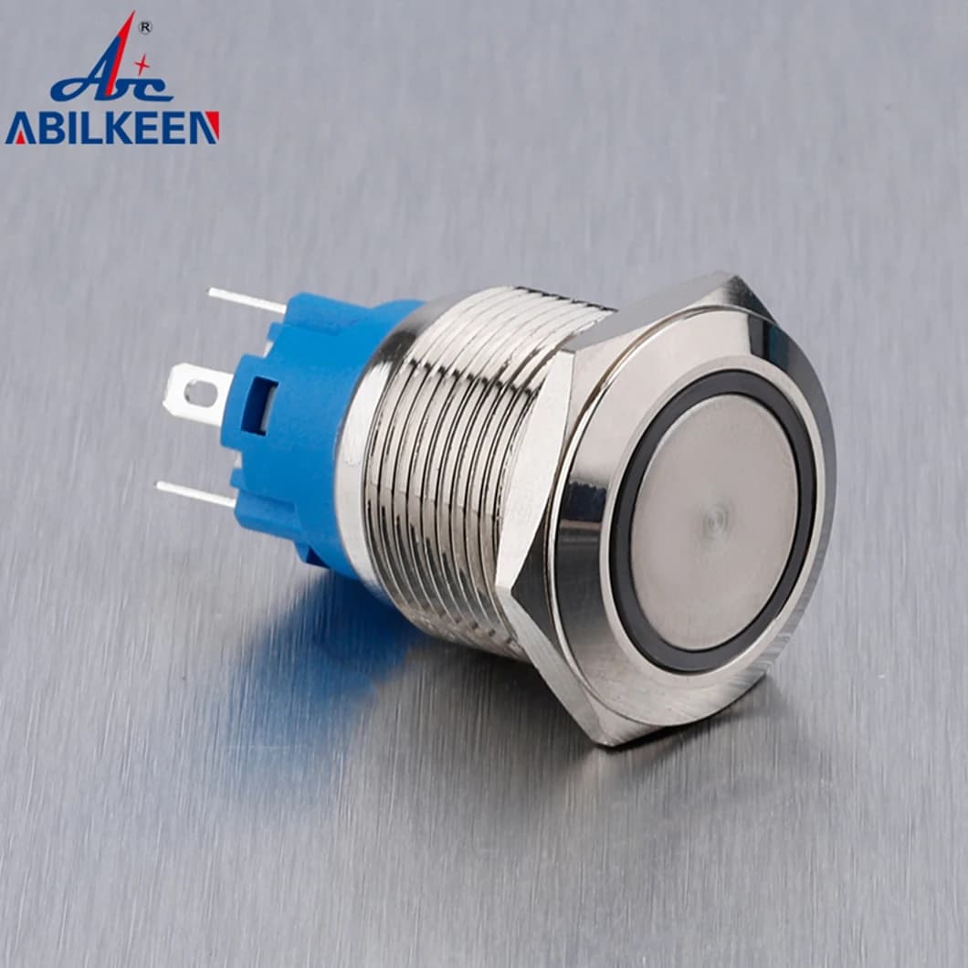 ABILKEEN Interruttore a pulsante in metallo in acciaio inossidabile da 19 mm 1NO1NC IP65 Pulsante momentaneo/a scatto con anello luminoso a LED