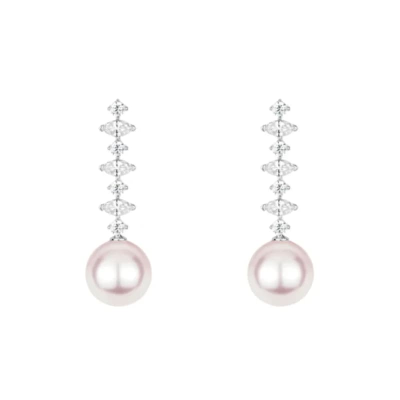 BELLUX Orecchini in argento 925 con zirconi sintetici placcati in oro K Orecchini lunghi per ragazza dolce alla moda con perle rotonde bianche