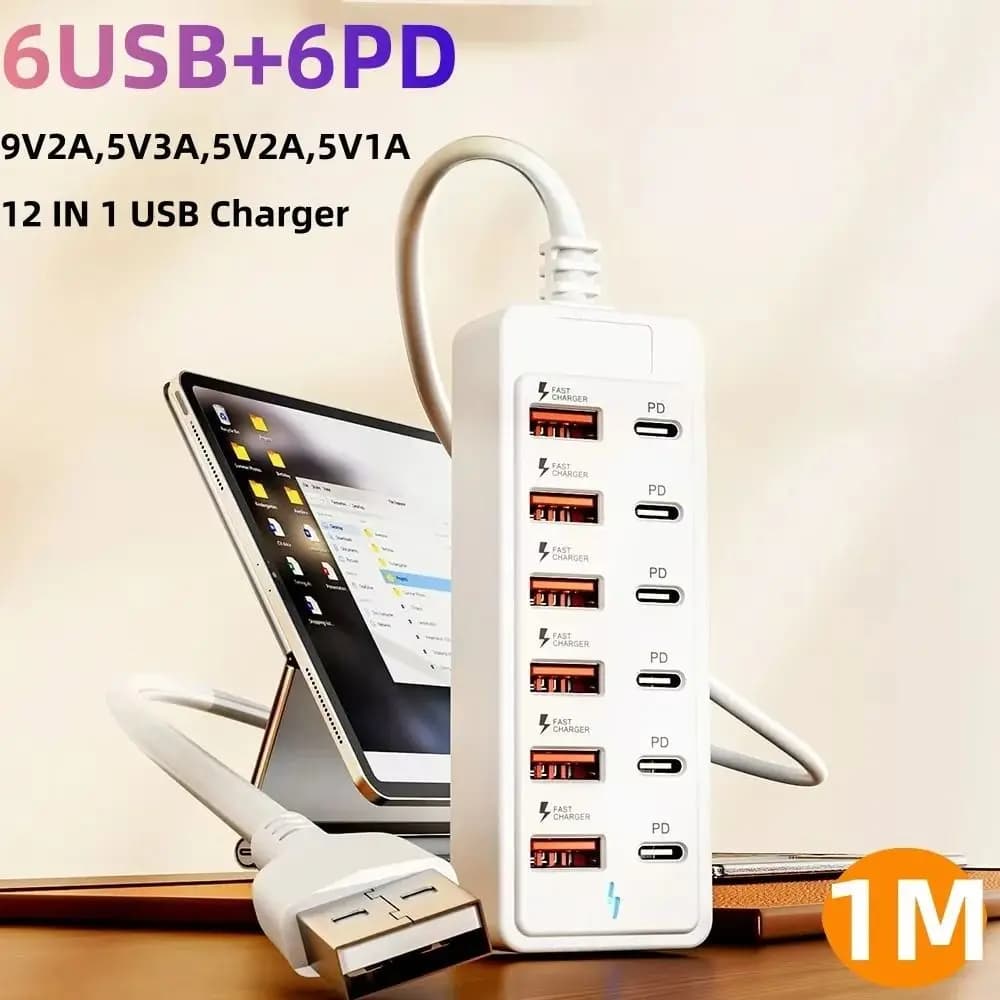 NUOVO caricatore USB a ricarica rapida Stazione di ricarica USB 12 in 1 Tipo-C Porte multiple Hub USB Office