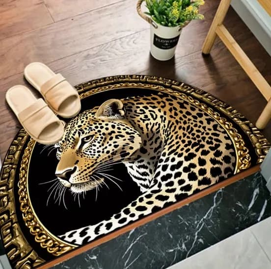 Tappetino semicircolare antiscivolo con motivo leopardato vivace, durevole, per interni ed esterni, per ingresso, soggiorno, camera da letto, decorazione per la casa