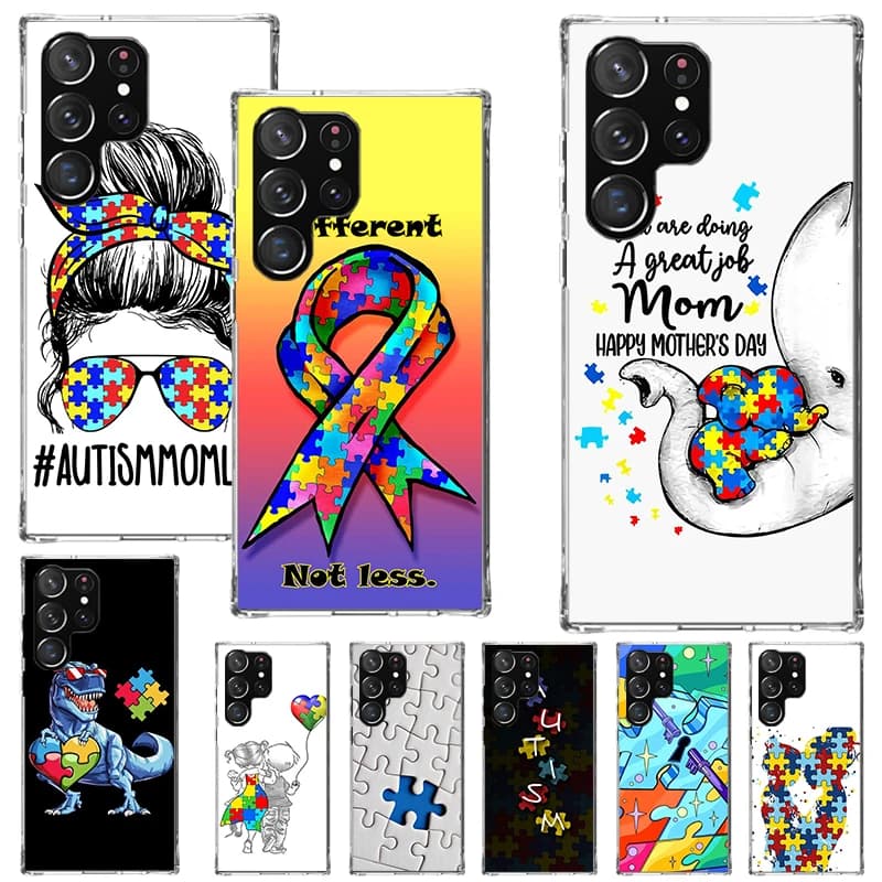 Custodia per telefono Puzzle con supporto per autismo per Samsung Galaxy S24 S23 S22 S21 Ultra S20 FE S10 Plus S10E S9 S8 + custodia morbida