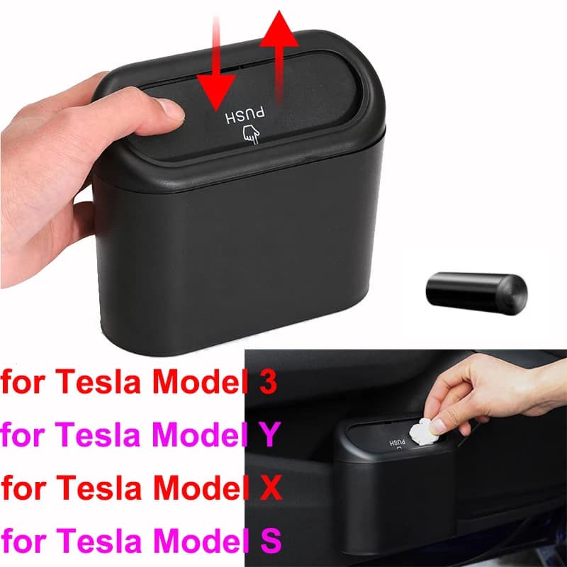 Pattumiera per auto per Tesla Modello 3 Y 2025 Scatola della spazzatura portatile Borse per contenitori da campeggio Modello SX Portaombrelli per telefono Accessori per pattumiera