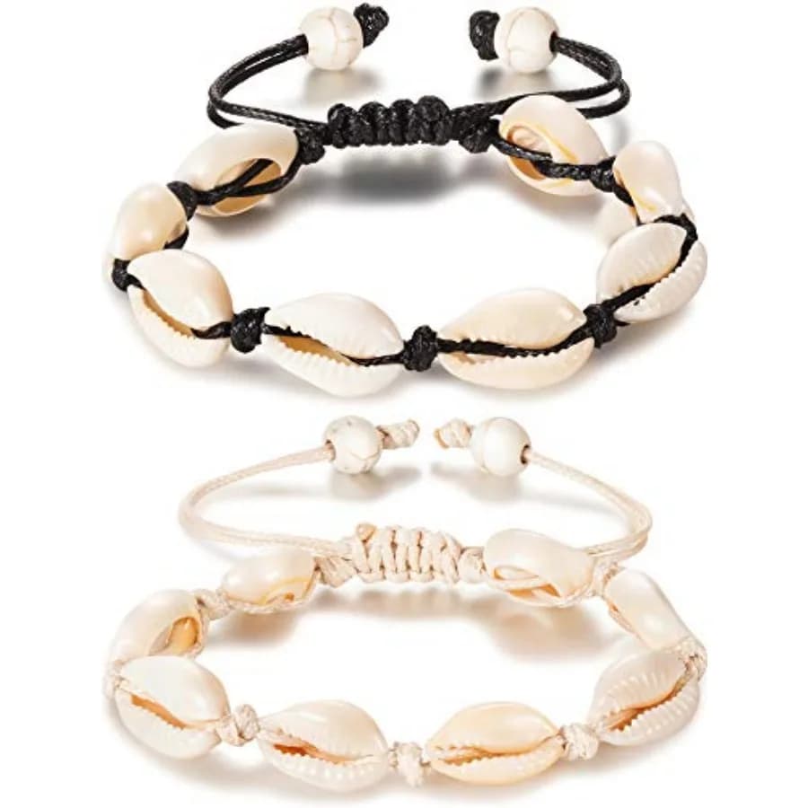 2 Pieces Natural Shell Anklet Bracelet for Women Boho Adjustable Bead Handmade Hawaiian Beach Seashell Foot Jewelry Style A