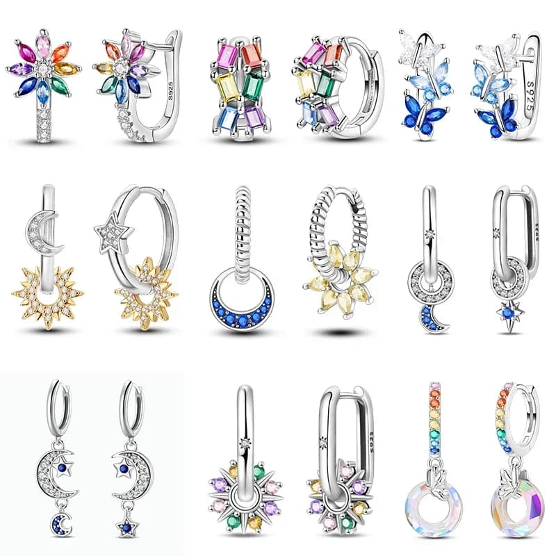Silver Earrings White Colorful Crystal Flower Pendant Drop Earrings for Women's Earrings Anniversary Jewelry Delicate Fine Gift
