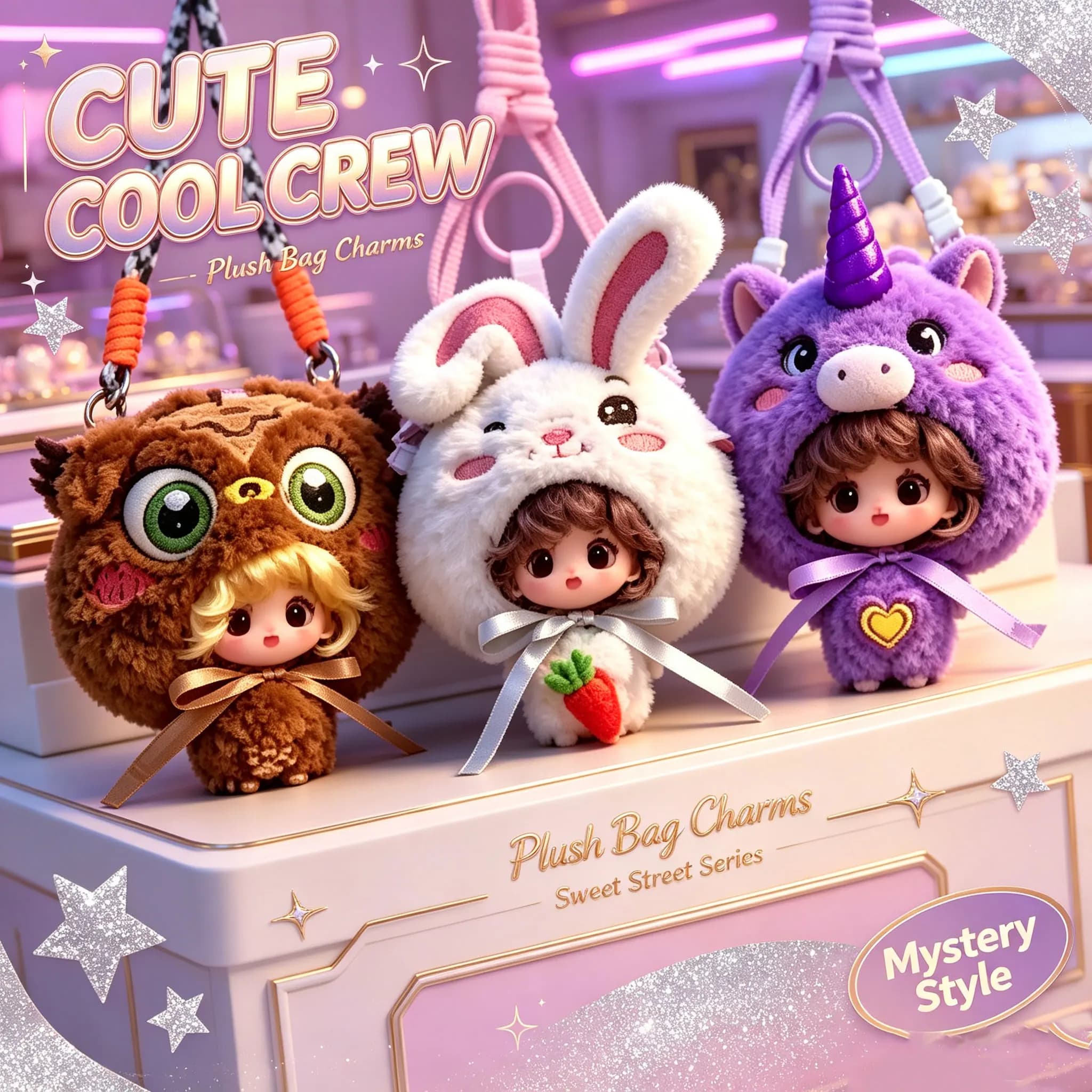 17CM rabbit, owl doll mysterious plush collection zero wallet series theme, cute dolls, sunny toy girl gift, fashionable wallet