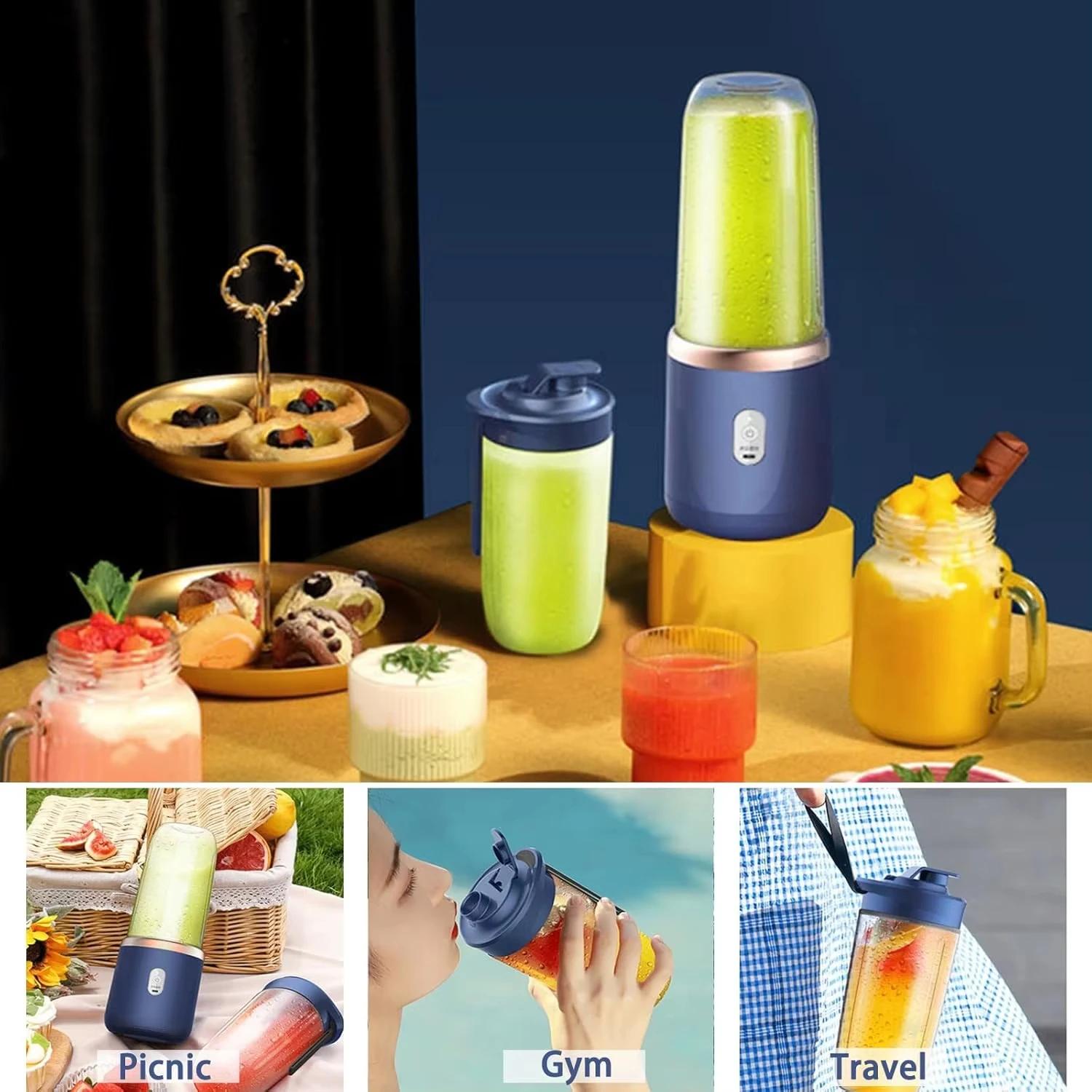 USB Portable Blender Personal Mini, Travel Cup, Manual Blender with Single or Double Glasses for Water Bottles