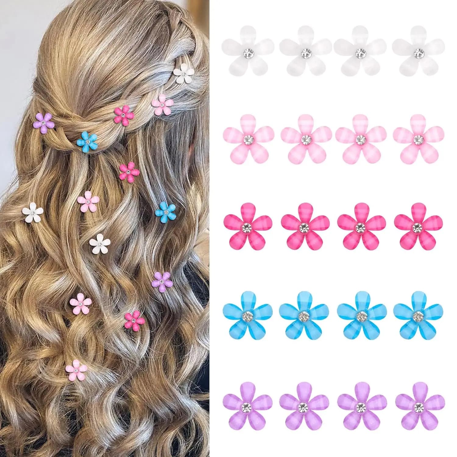 Accessori per Capelli con Strass Colorati - Mini Fiori, Fermagli e Mollette per Matrimoni, Spose, Ragazze e Donne