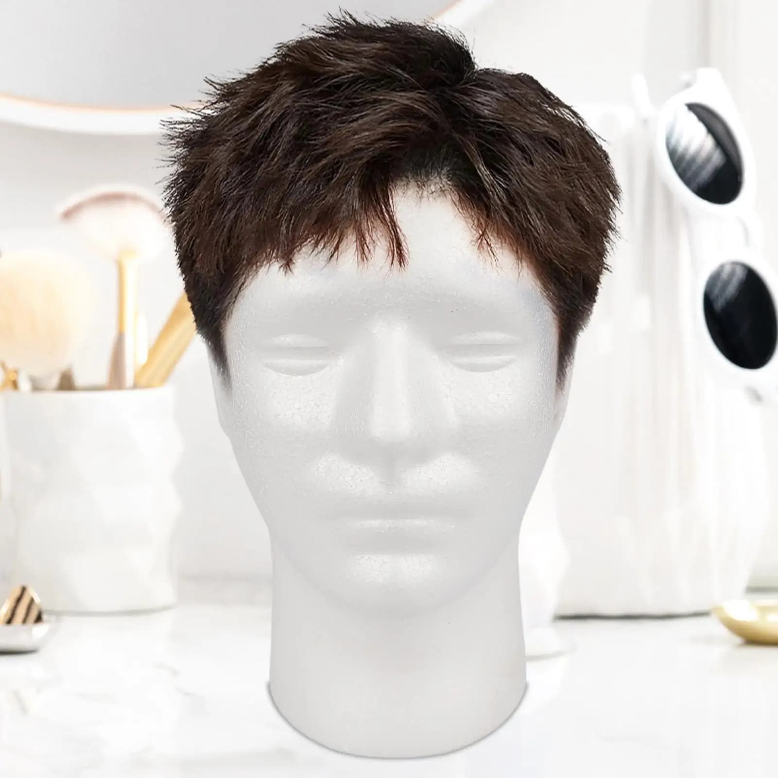 Man Foam Hair Head Model Wig Mannequin Head Stand Rack Glasses Cap Display for Toupee Headwear Headphone White