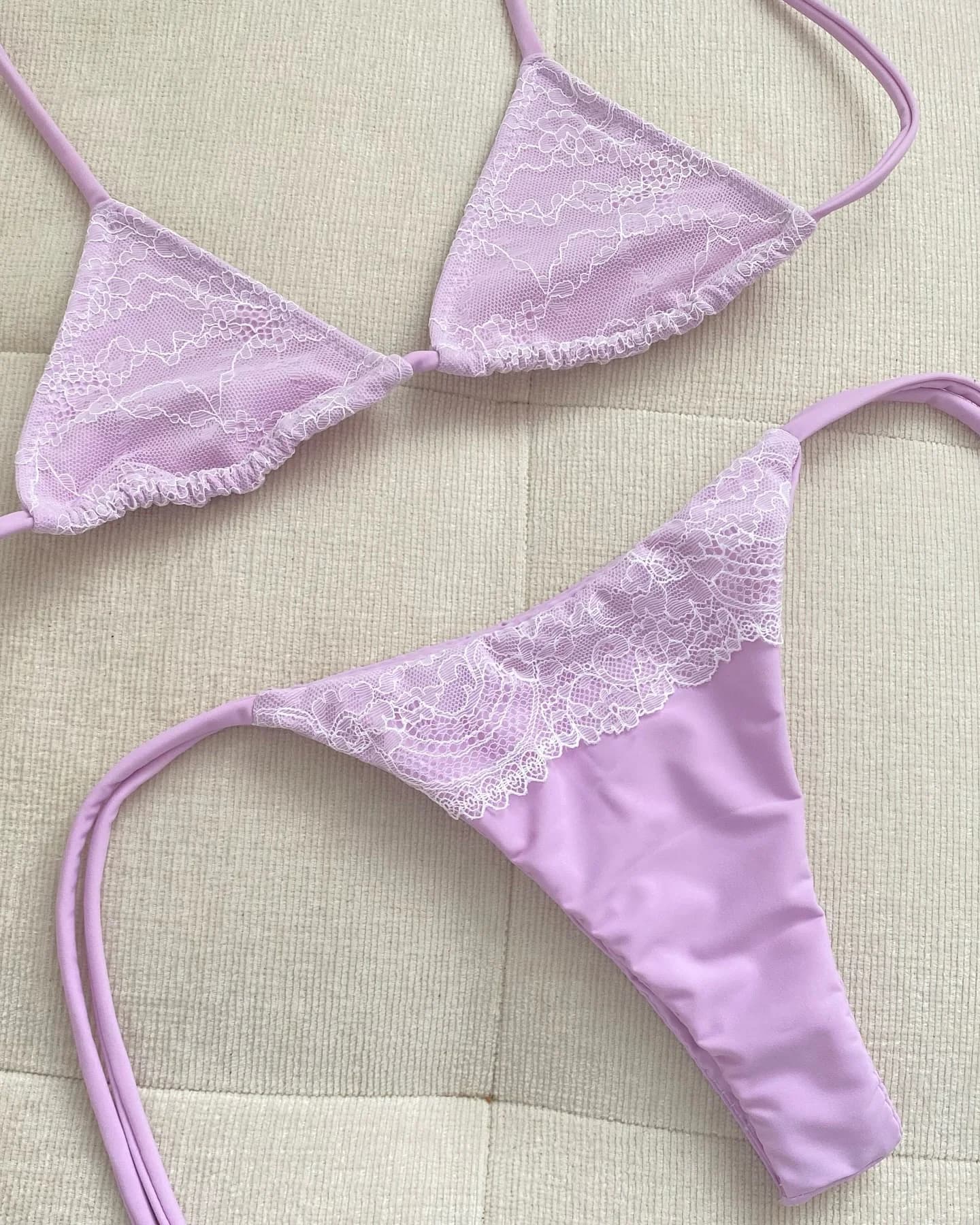 Bikini Rosa con Inserti in Pizzo, Costume da Bagno Sexy Push-Up per Donna, Biquini a Fascia, Halter, Costume Intero, Abbigliamento da Spiaggia