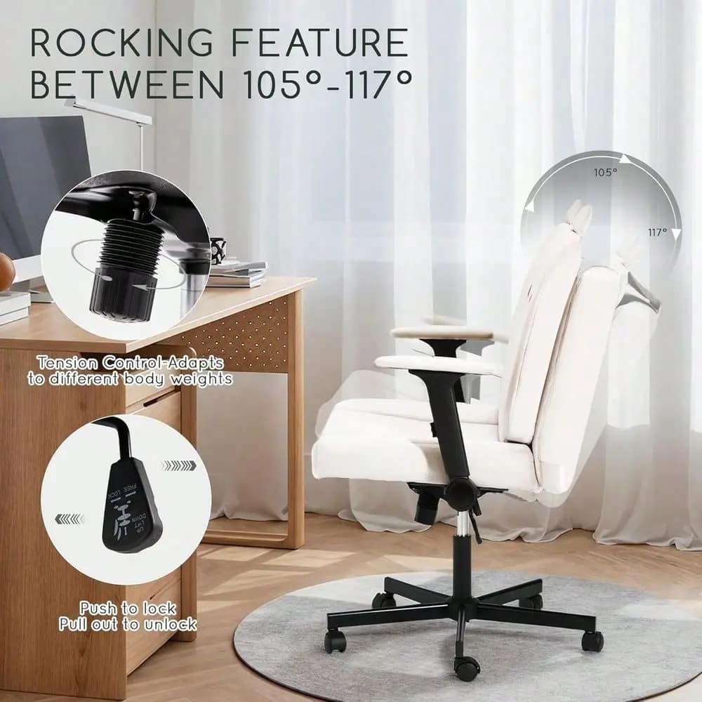 Sedia Cross con braccioli e rotelle, sedia da ufficio a gambe incrociate di grandi dimensioni con sedile extra largo, cuscino posteriore flessibile, comoda e carina