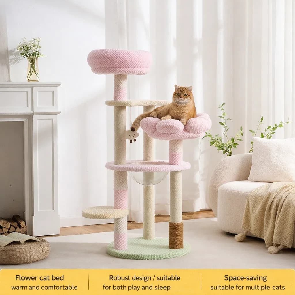 Grande Albero per Gatti con Letto in Morbido Pile, Tiragraffi e Giocattoli Interattivi - Torre Multifunzionale per Arrampicarsi in Inverno