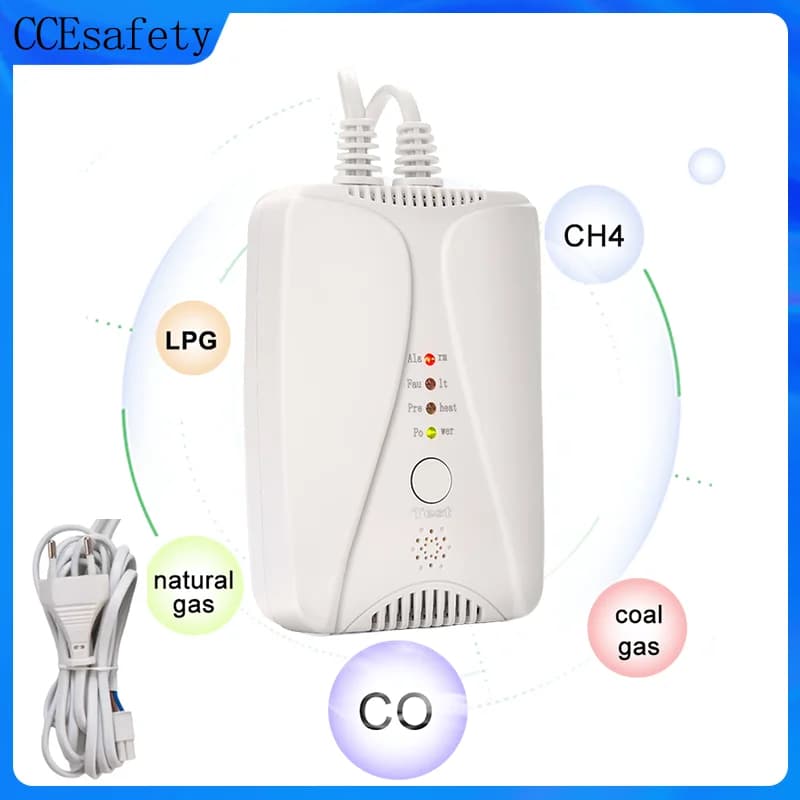 Rilevatore di gas HD2000 e rilevatore di monossido di carbonio Rilevatore di perdite di gas naturale Allarme gas CH4/GLP/CO AC220V Plug in Home Restaurant