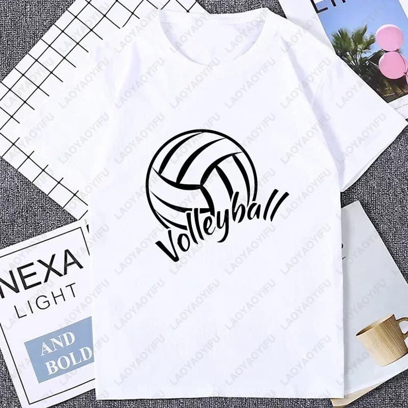 Women's Short Sleeved Volleyball Shirt Harajuku Comfortable Men's T-shirt With Colorful Ball Print Pretty Fashion loose T-shirt Casual