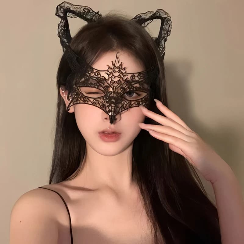 Maschera Sexy Nera in Pizzo per Cosplay, Divertente Maschera per Occhi e Viso per Feste