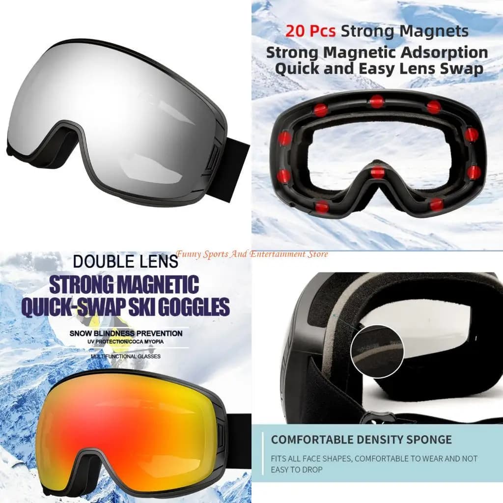 C4DE Replaceable Lens Ski Goggles Spherical Design for Snowboarding Hiking