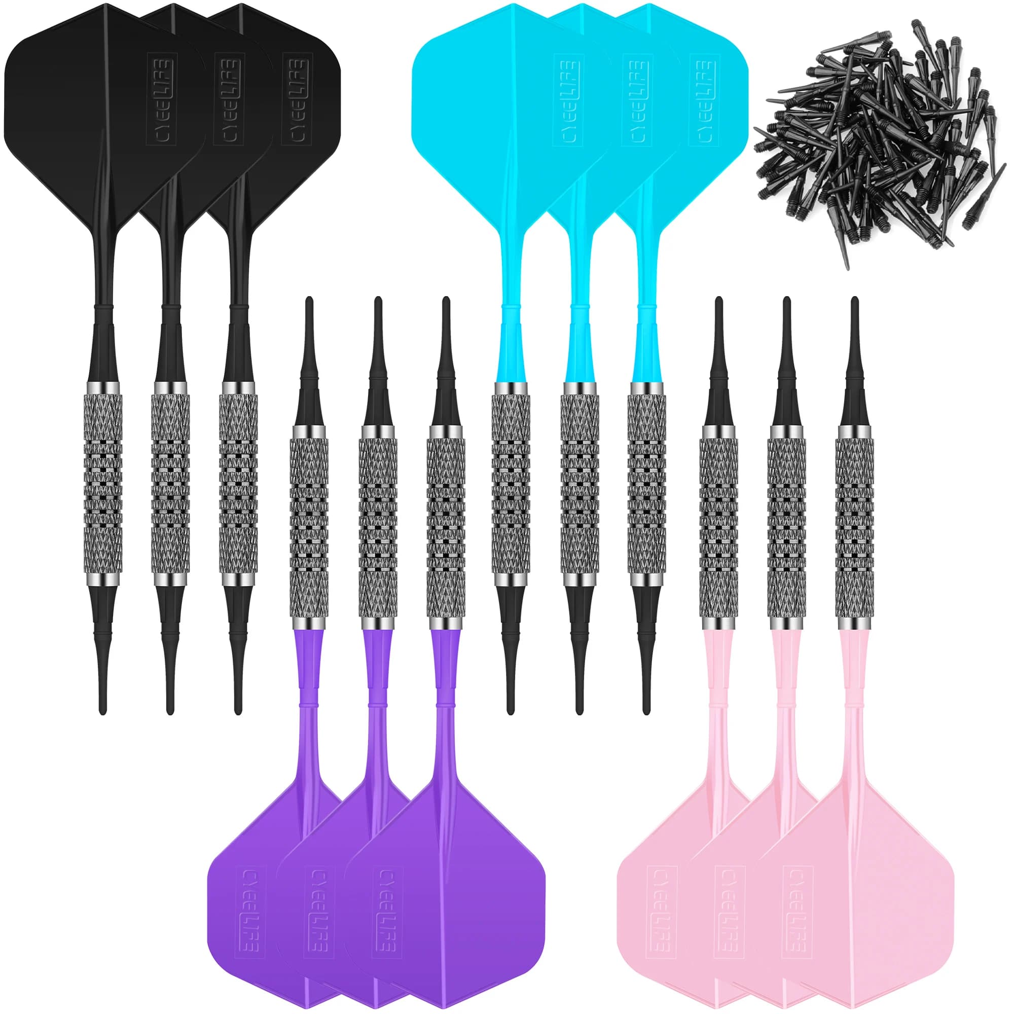 CyeeLife 12/14g Set di freccette con punta morbida 12 confezioni con 4 colori in un unico pezzo, 100 punti di plastica