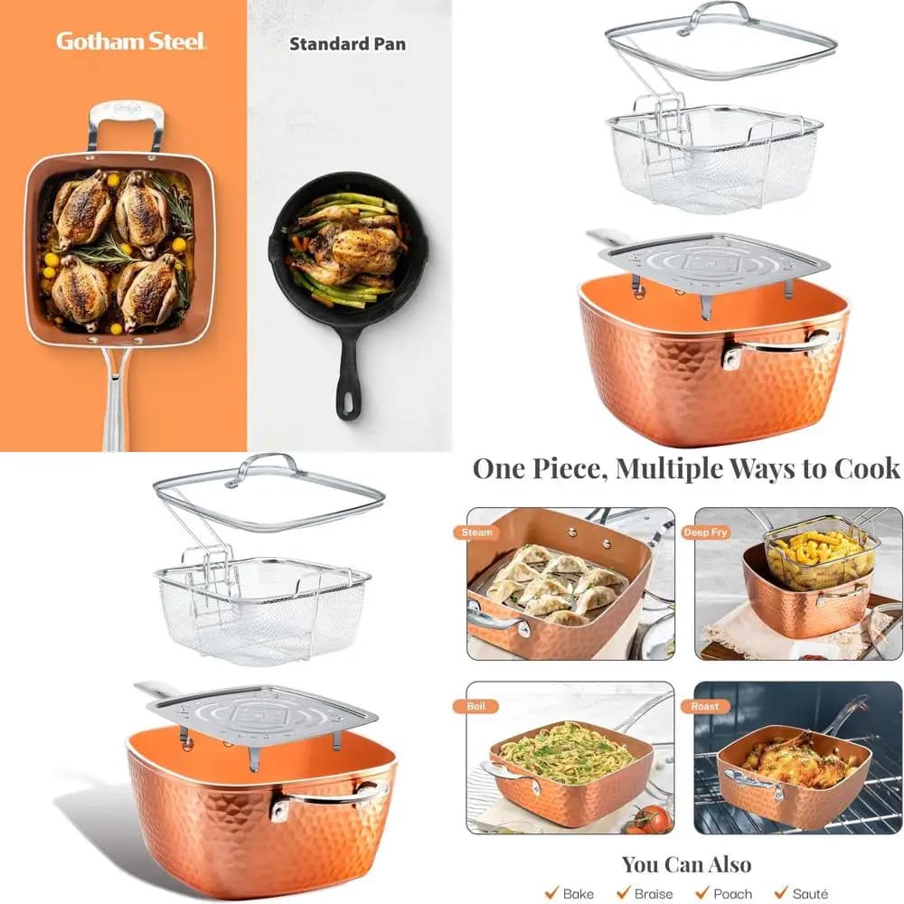 9.5 Dustboard with Ceramic Coating, Set of 4 Pieces with Cover, Cestello and Vaporiera, Washable in Dishwasher