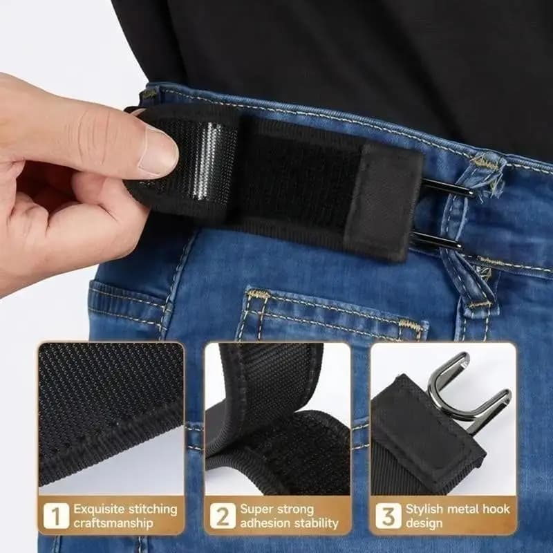 Buckleless Elastic Waist Belt Adjustable Velcro Hook Comfort Waistband for Students School Daily Uniform Pants Wear