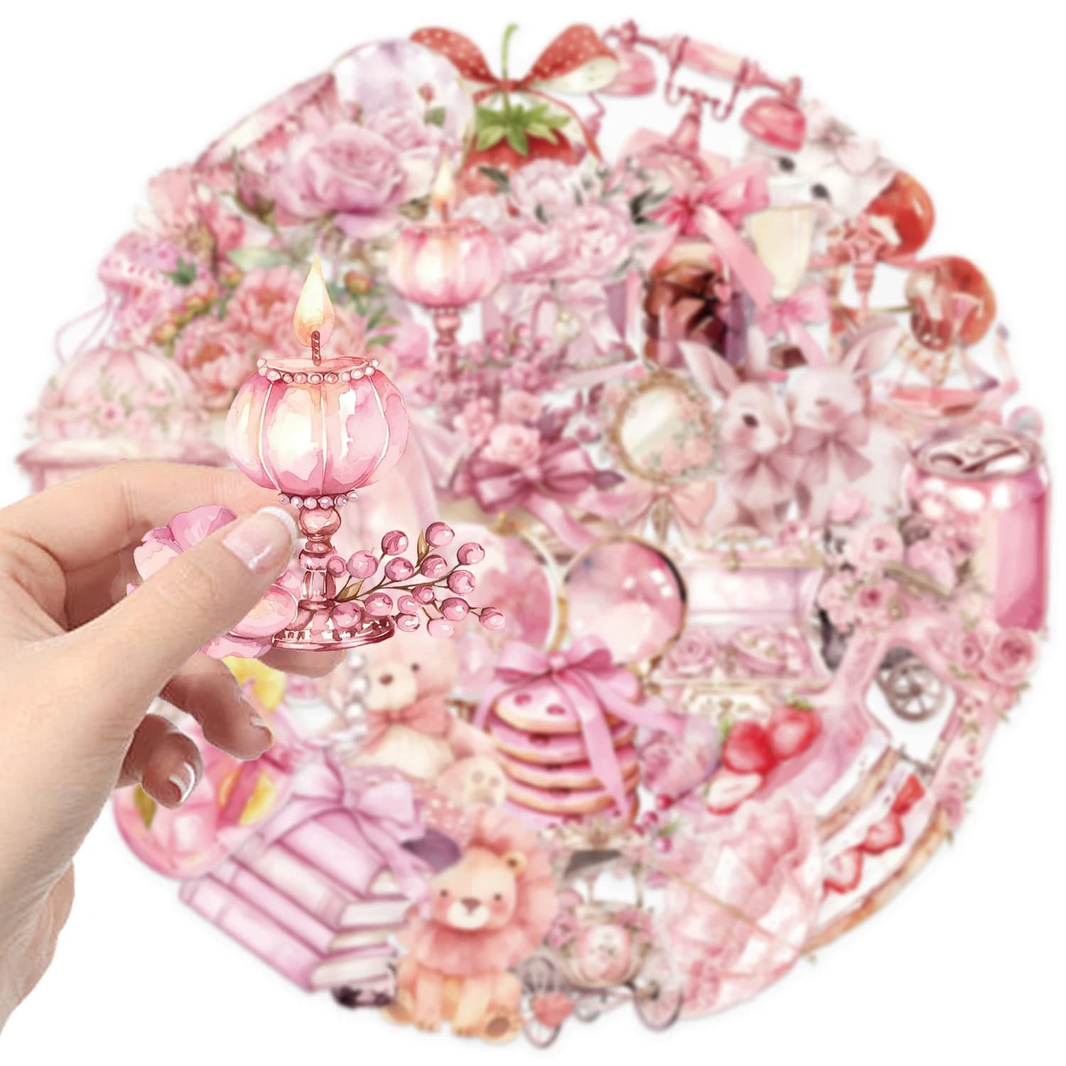 50 pezzi adesivi estetici rosa per valigia skateboard laptop bagagli telefono car styling decalcomania PET fai da te Pegatinas