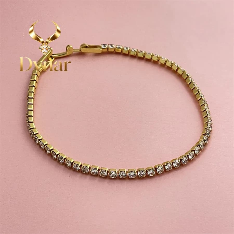 Dynar Jewelry Bracciale Tennis in Oro 24K AU999 da 2,5 MM con Diamanti per Donna - Catena Premium e Vivace da 2,5 MM, si abbina a vestiti