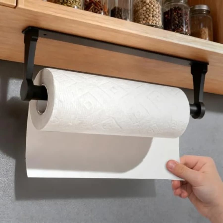 Black Paper Towel Holder Under Cabinet, Adhesive Paper Towel Holder Wall Mount Toilet Roll Holders Rack for Kitchen Bathroom Ga