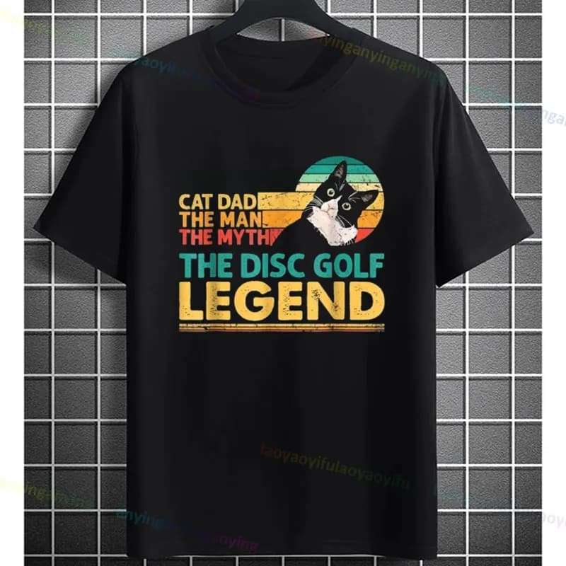T-shirt grafica Cat Dad Disc Golf Legend da uomo e da donna T-shirt sportiva casual girocollo a maniche corte in cotone 100%