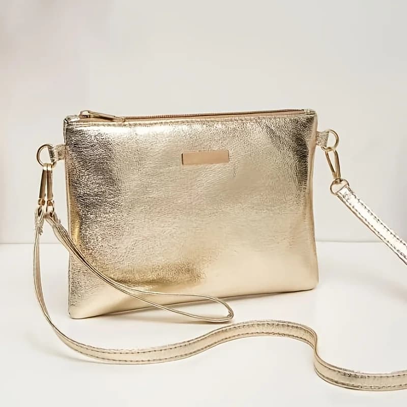 Borsa a Tracolla Mini Casual in Metallo Dorato, Borsetta Lucida da Donna, Versatile per Feste, Appuntamenti, Occasioni e Uscite Quotidiane