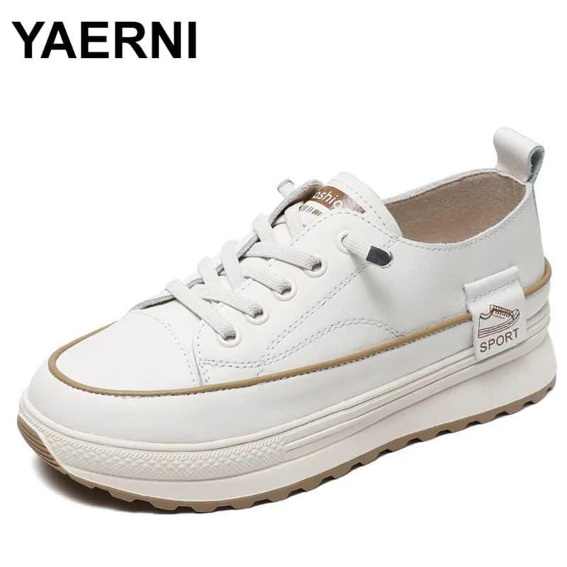Scarpe basse con zeppa con plateau primaverile da donna in vera pelle da 4 cm Sneaker robuste comode scarpe mocassini moda autunnale vulcanizzate