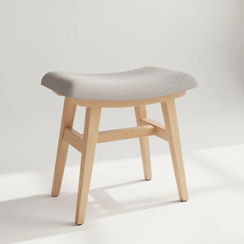 Sgabello da toeletta compatto in legno con cuscino, sedia da trucco ergonomica per piccoli spazi, camera da letto e ingresso