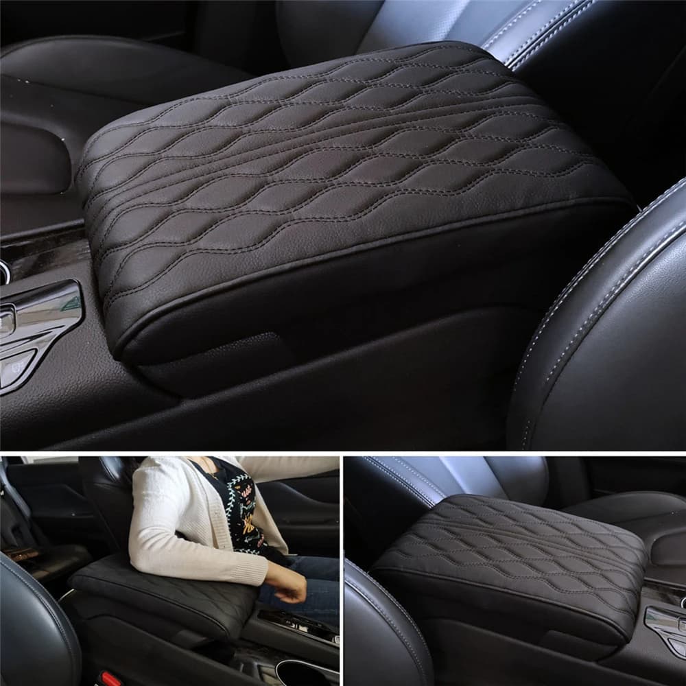 Tappetino per bracciolo per auto in pelle PU con ricamo a onde, cuscino di protezione per bracciolo per console centrale, cuscino di copertura per scatola di immagazzinaggio per braccioli automatici
