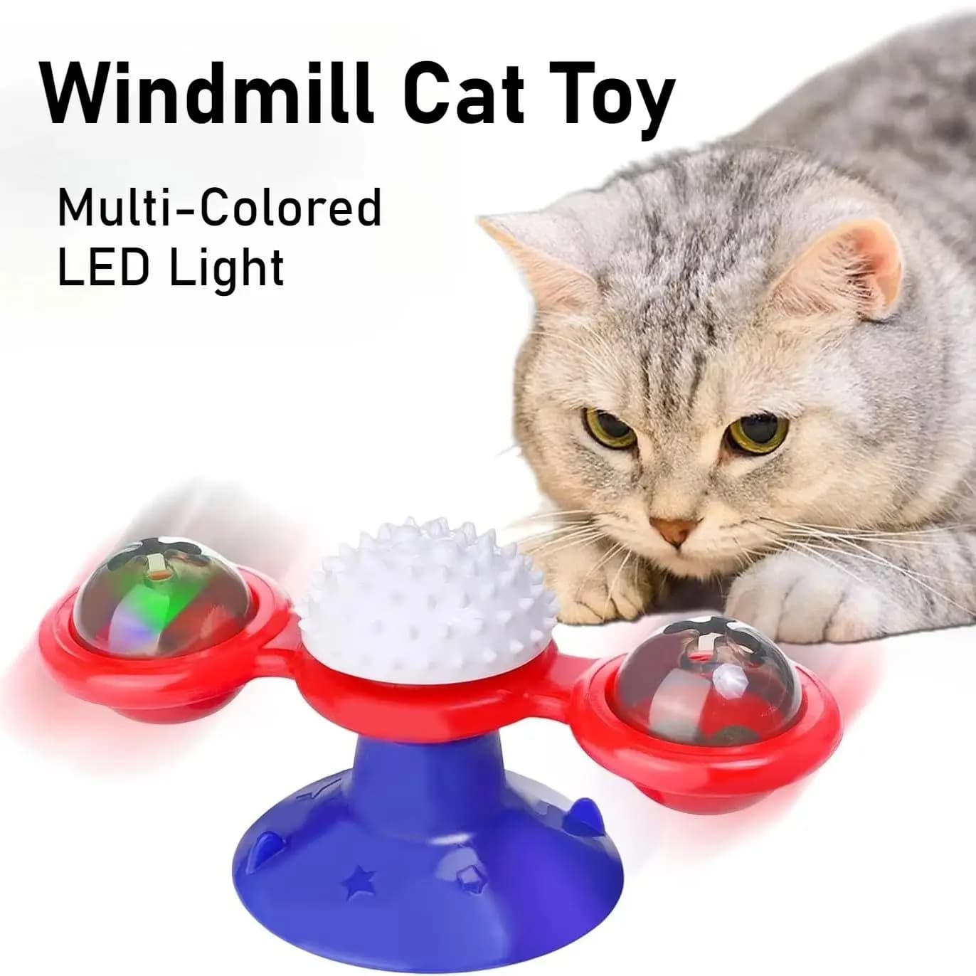 Giocattolo Interattivo per Gatti a Forma di Mulino a Vento, Gioco Puzzle con Piattaforma Girevole per Gattini, Accessorio per la Pulizia dei Denti