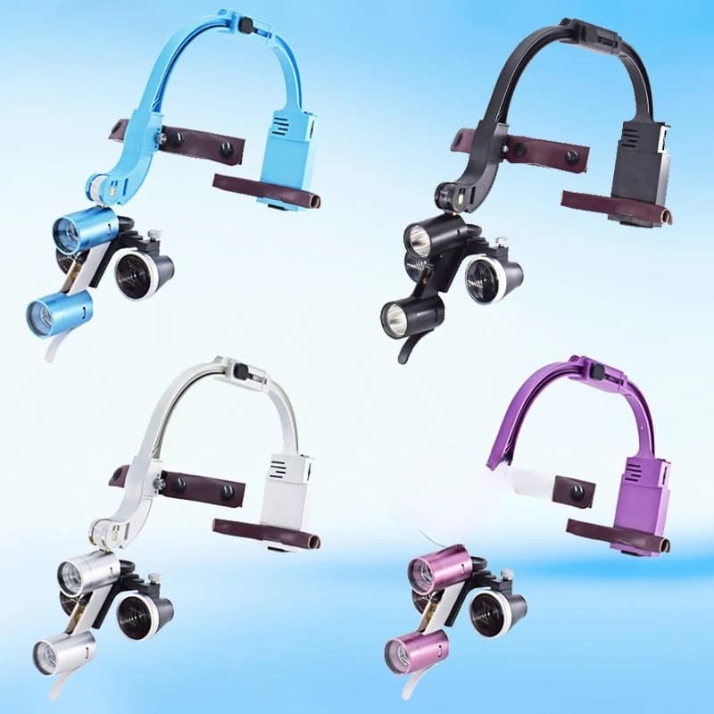 Lampada frontale dentale Lente d'ingrandimento binoculare 2.5X/3.5X Lampada per visita orale montata sulla testa Illuminazione per fascia chirurgica cosmetica