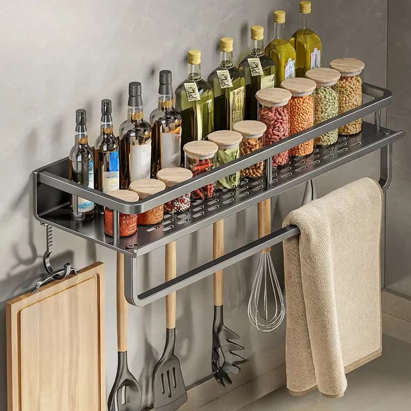 1 PC Scaffale da cucina multifunzionale Scaffale per spezie Scaffale per utensili da cucina a parete Pala Gancio per riporre oggetti da cucina