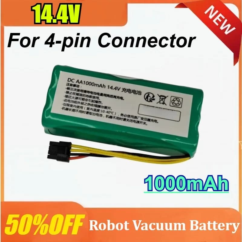 Batteria Ricaricabile NI-MH AA 14.4V 1000mAh con Connettore a 4 Pin per Robot Aspirapolvere Intelligente