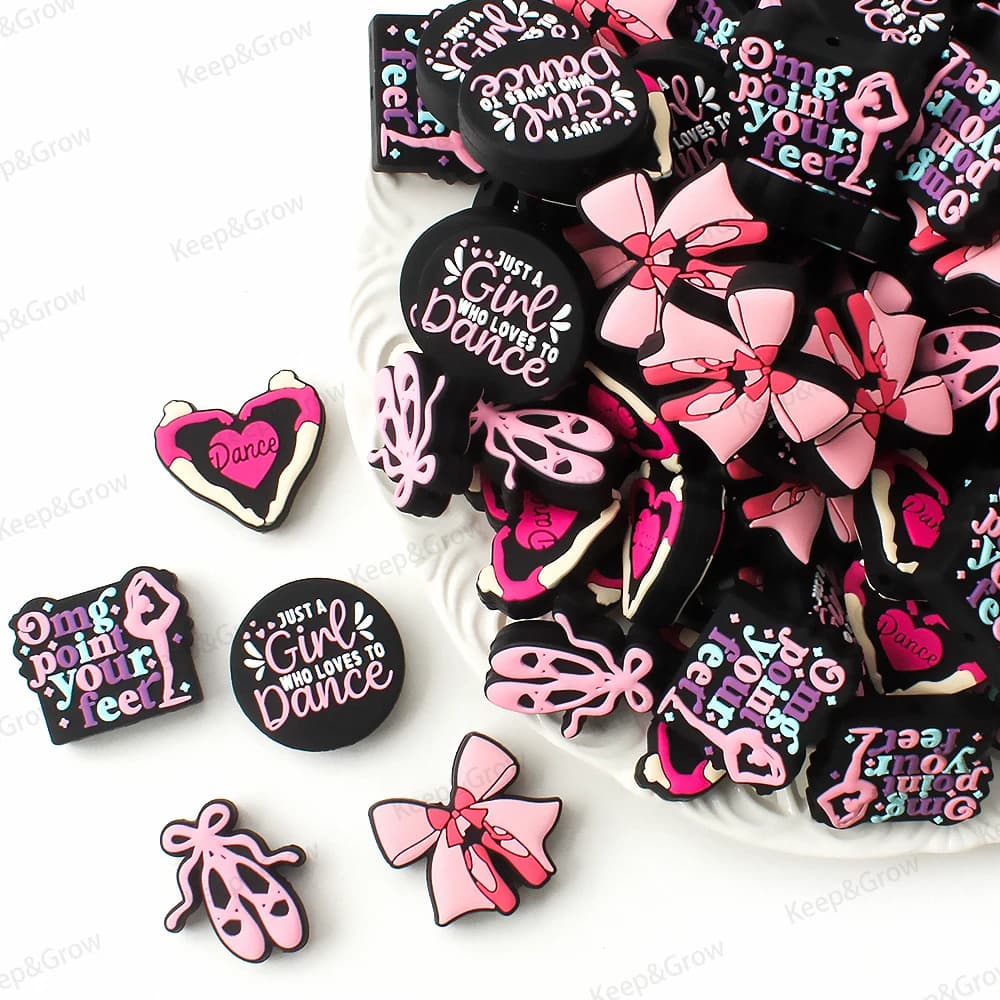 5/20/50 pezzi tema danzante perline in silicone ragazza fiocco rosa scarpe da ballo ama perline focali a forma di Herat per realizzare gioielli braccialetto fai da te
