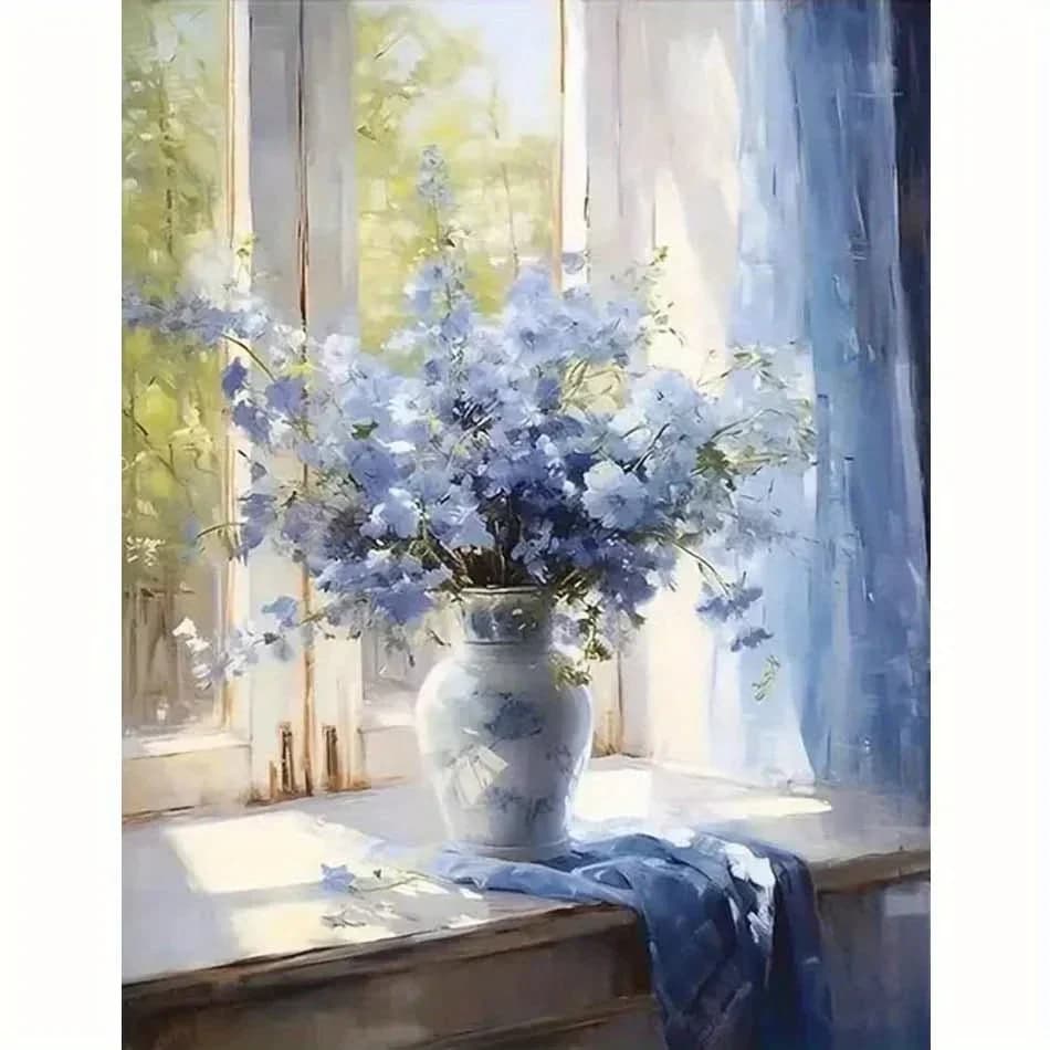 Professional Art Use Adult Beginner Paint by Number, Canvas Painting Kits for Gifts, Blue Vase Oil Painting Set, Crafts for Home