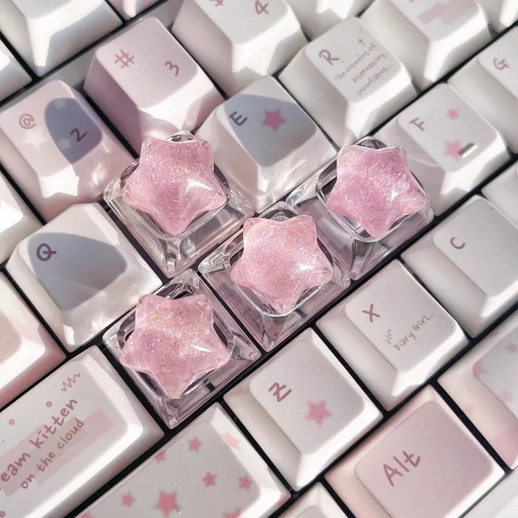 Custom Transparent Star Glitter Keycap Transparent cute WASD direction key cross mechanical keyboard