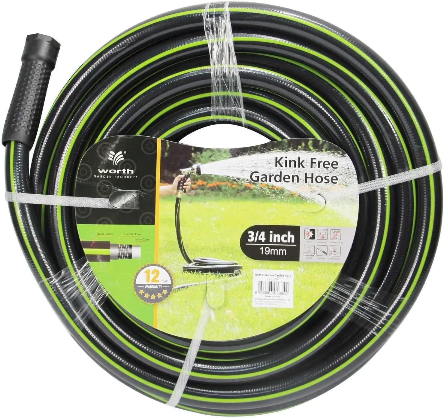 Heavy Duty Garden Hose 3/4 x 100 ft, Lightweight PVC Water Hose with No Kink & Leakproof Fittings, 200PSI Work 500PSI Burst for