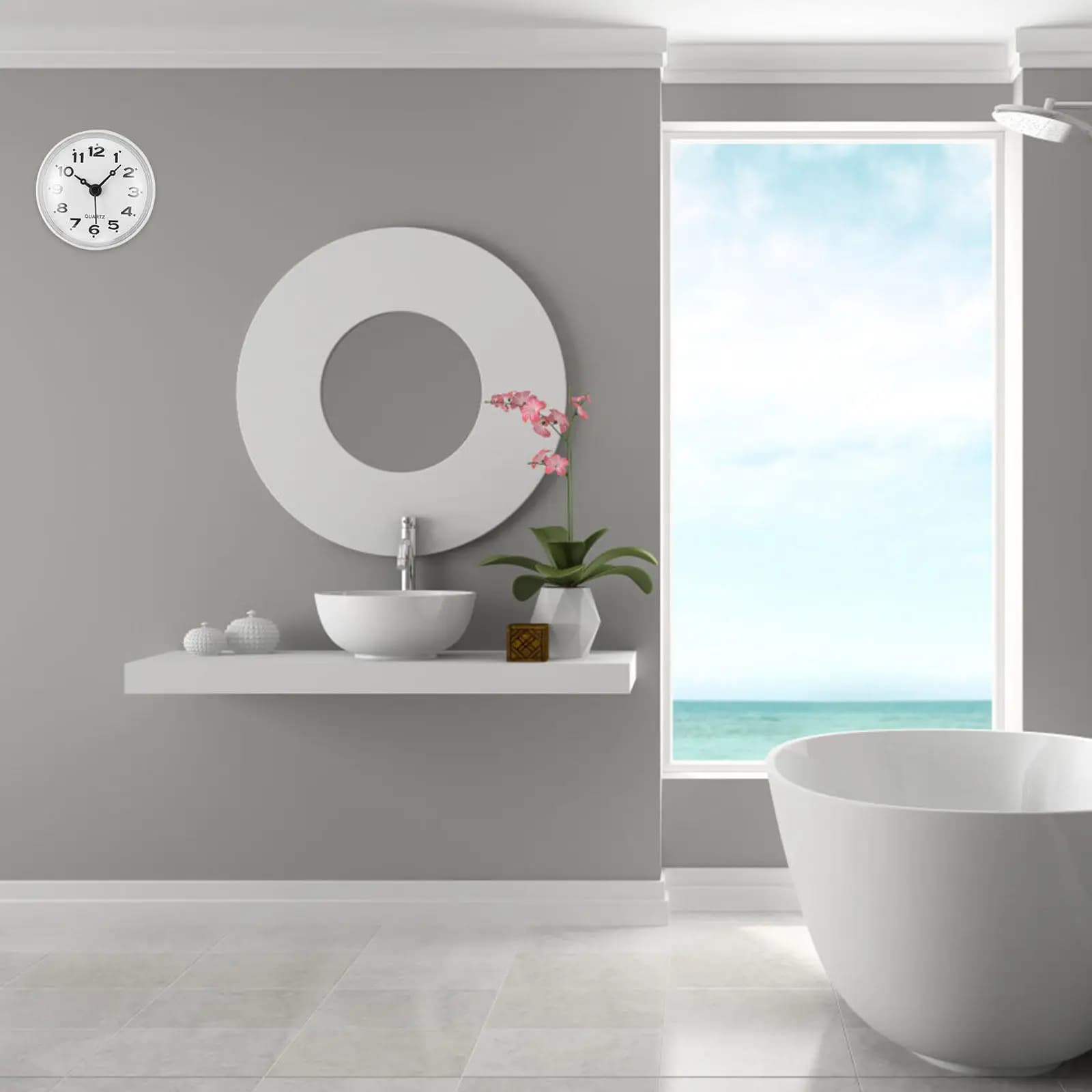 Waterproof Silent Bathroom Clock Wall Digital Clocks for Suction Cup Mirror Small