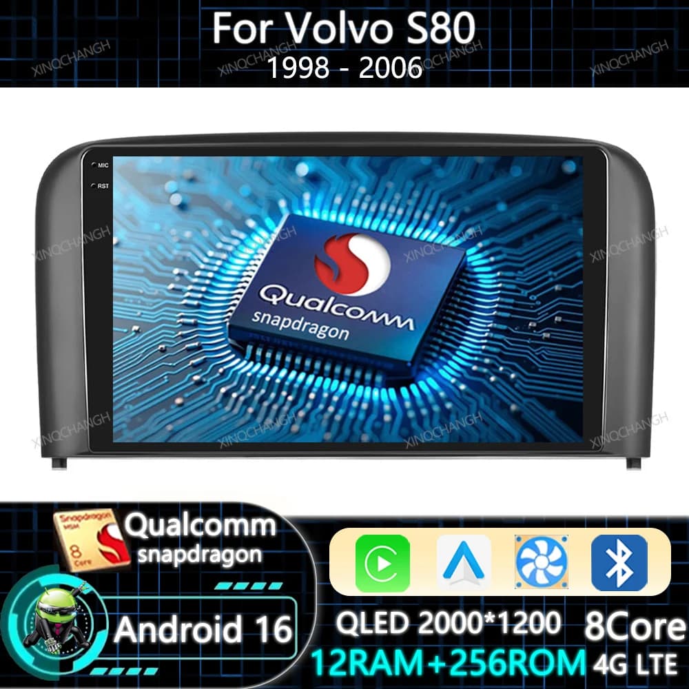 Android 15 Car Radio Carplay Auto For Volvo S80 1998 - 2006 Qualcomm QLED Navigation Multimedia Video Player 2DIN BT 4G WIFI GPS