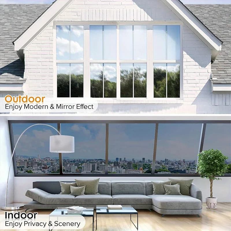 Silver Reflective Privacy Window Film Heat Control Sun Block Removable Static Cling for Home Office Glass