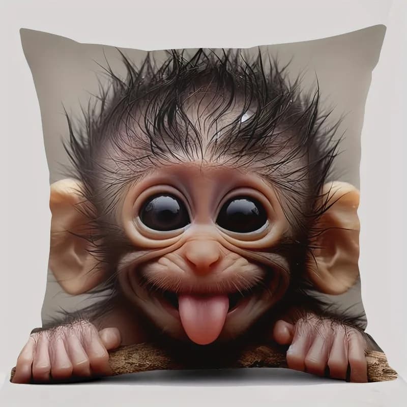 1pc Baby Monkey Tongue Out Cute Printed Throw Pillow Cover,Suitable for Sofa,Bedroom,Living Room,Healing Gift for Animal Lovers.