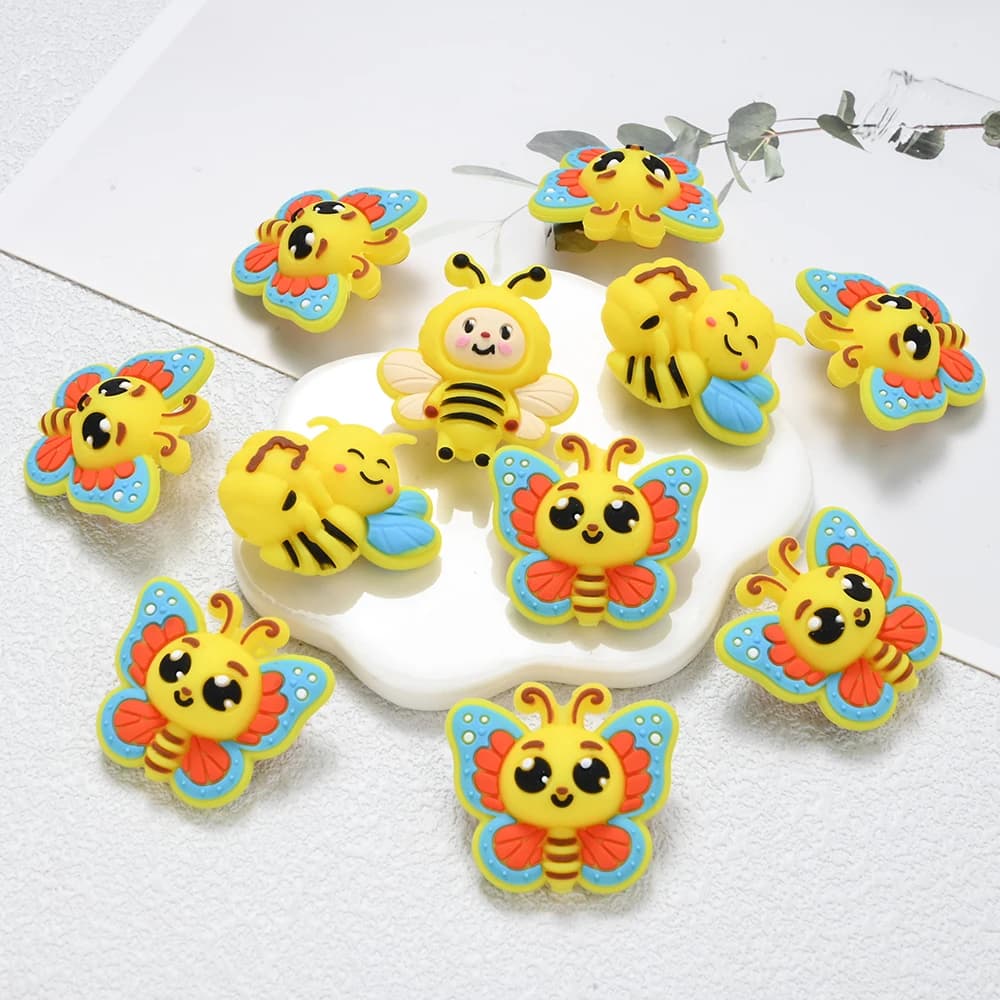 6 pezzi perline massaggiagengive in silicone carino ape fuoco perline BPA libero per catenelle ciuccio fatte a mano gioielli fai da te accessori per bambini giocattoli